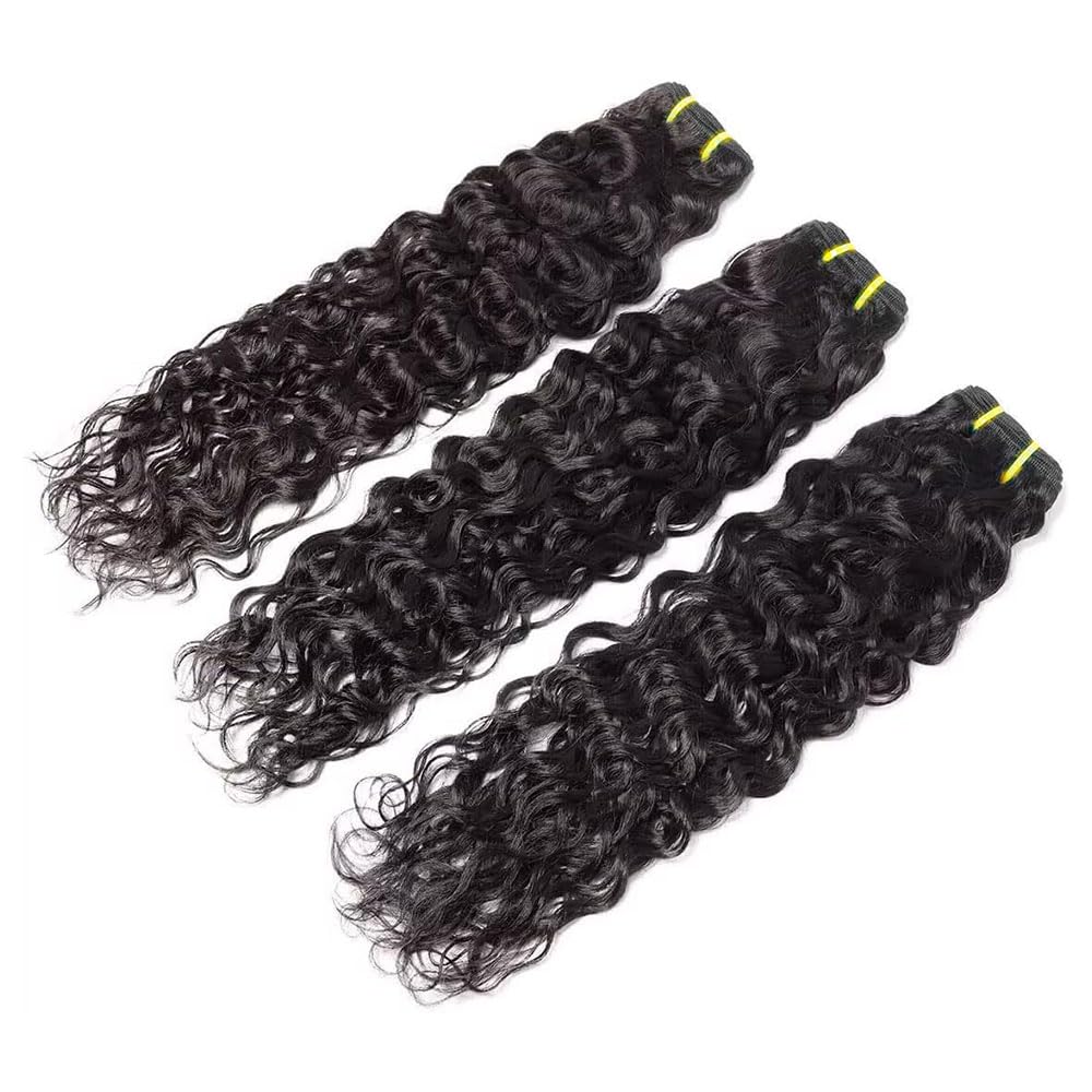 Water Wave Human Hair Bundles - 100% Unprocessed Brazilian Virgin Hair | Natural Black, 12-16 Inch, Curly Texture