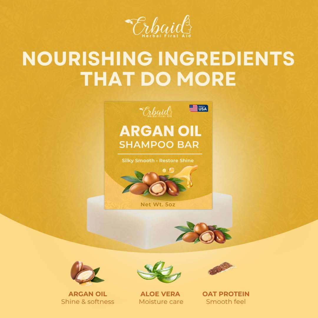 Argan Oil Shampoo Bar – Natural Shampoo Bar for Hair, Hydrating Solid Shampoo Bar for Soft, Shiny, Healthy-Looking Hair – Aloe Vera, Oat Protein – Plastic Free, Travel Friendly Hair Soap – Made in USA