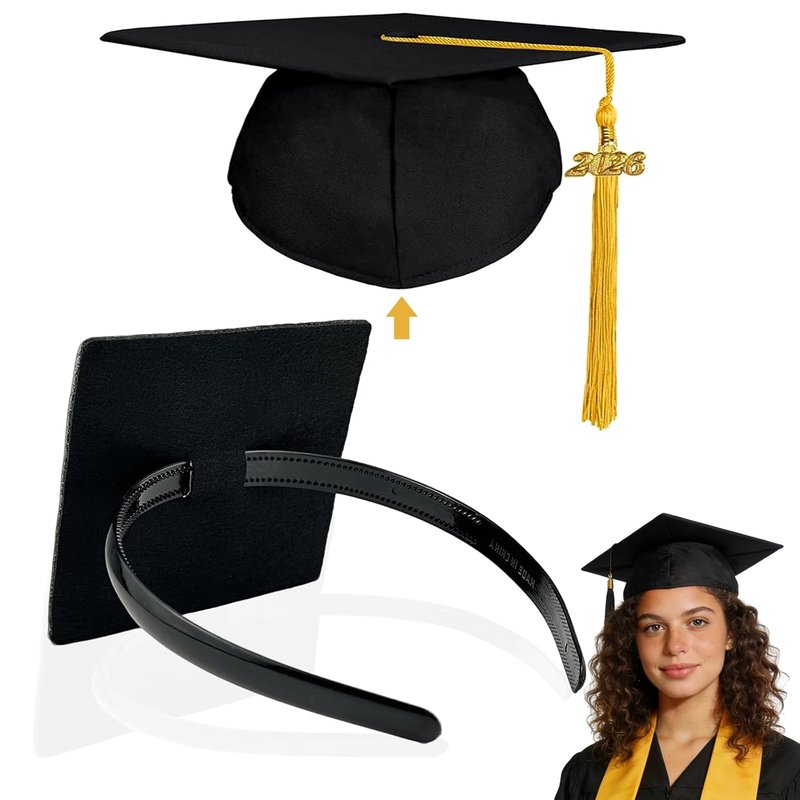 Graduation Cap Headband - Pro-Grip Stabilizer for All Hairstyles | Black 1 Pack