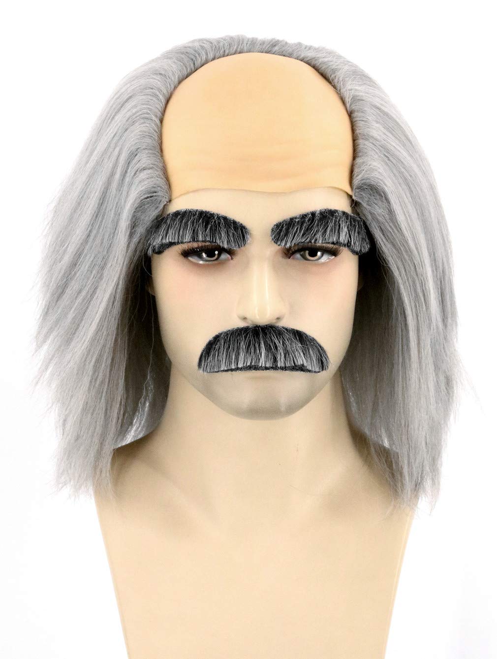 Topcosplay Mad Scientist Wig Old Man Wigs Halloween Costume Bald Wigs With Moustache Eyebrows