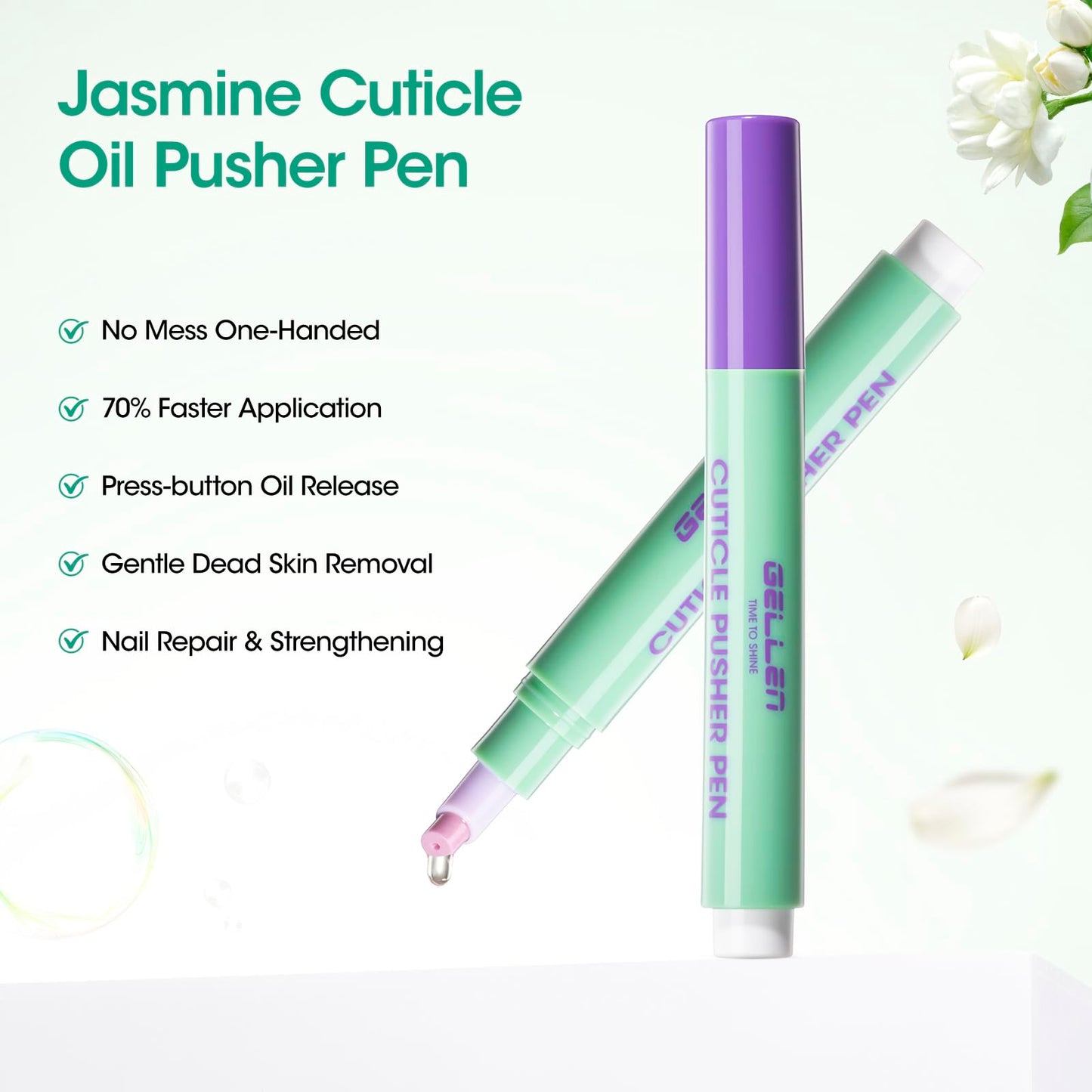 Gellen 6ml Ceramic Cuticle Oil Pusher Pen, Cuticle Remover & Moisturizing Oil Pen for Dry & Rough Cuticles, Gentle Cuticle Pusher for Beginners, Home Salon Manicure Cuticle Tool, Jasmine Scent