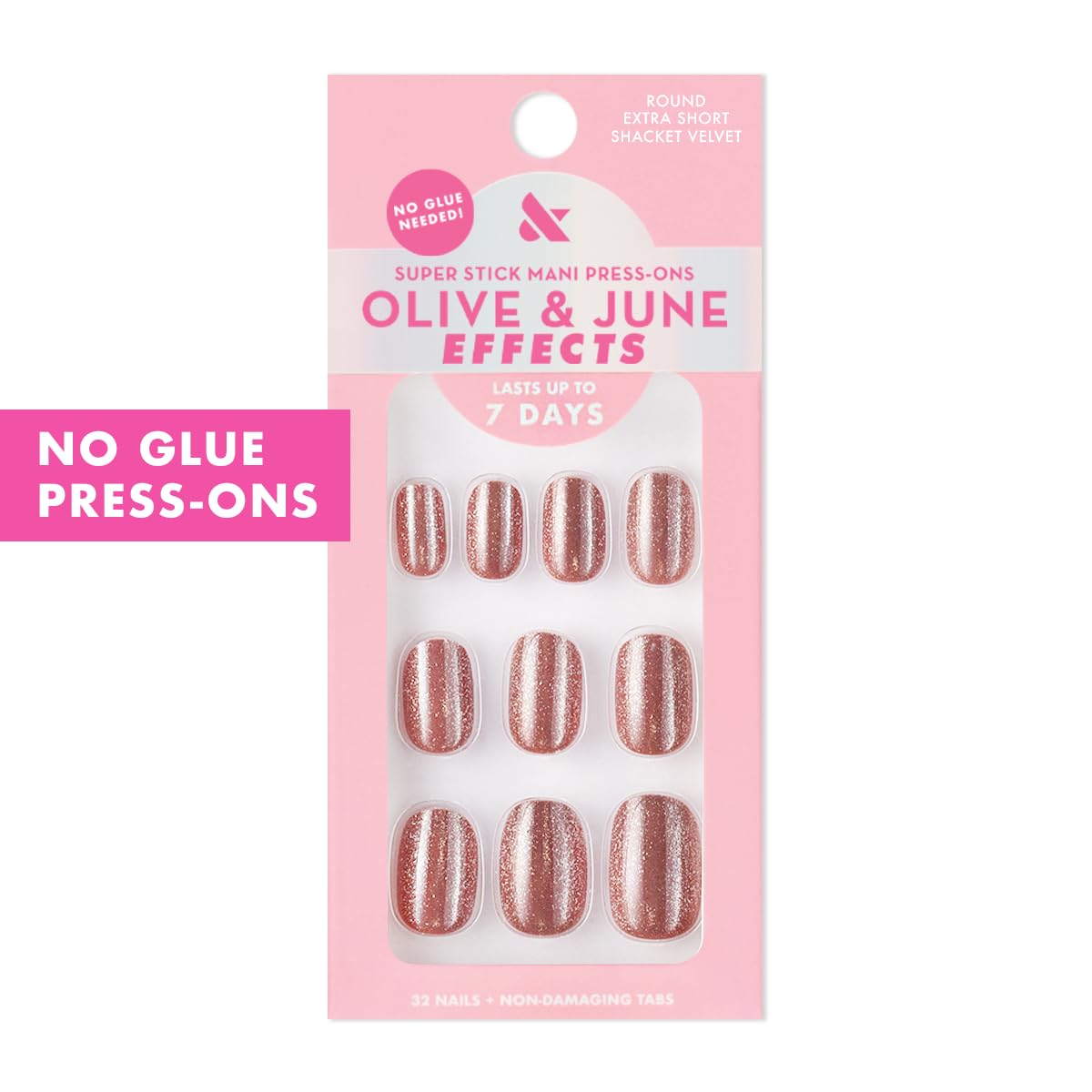 Effects Super Stick Mani Press On Nails - Extra Short Round | 32 Tabs in 16 Sizes | Non-Toxic & Easy On-Off