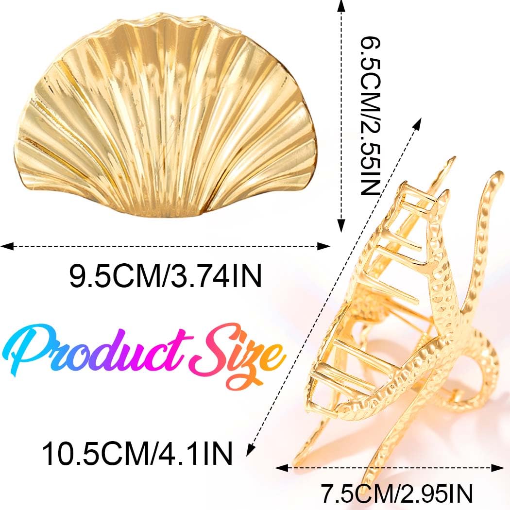 Fashey Seashell Hair Claw Clips Gold Metal Hair Clip Starfish Claw Clip Hair Accessories for Women and Girls (Pack of 2) (Gold)