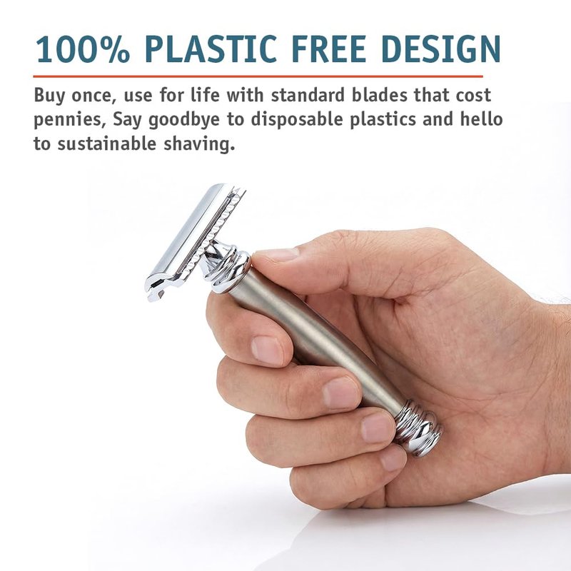 MERKUR 43C Double Edge Safety Razor, Heavy Stainless Steel Handle, Two-Piece Design, Closed Comb Straight Bar, Bright Chrome Finish, Made in Germany