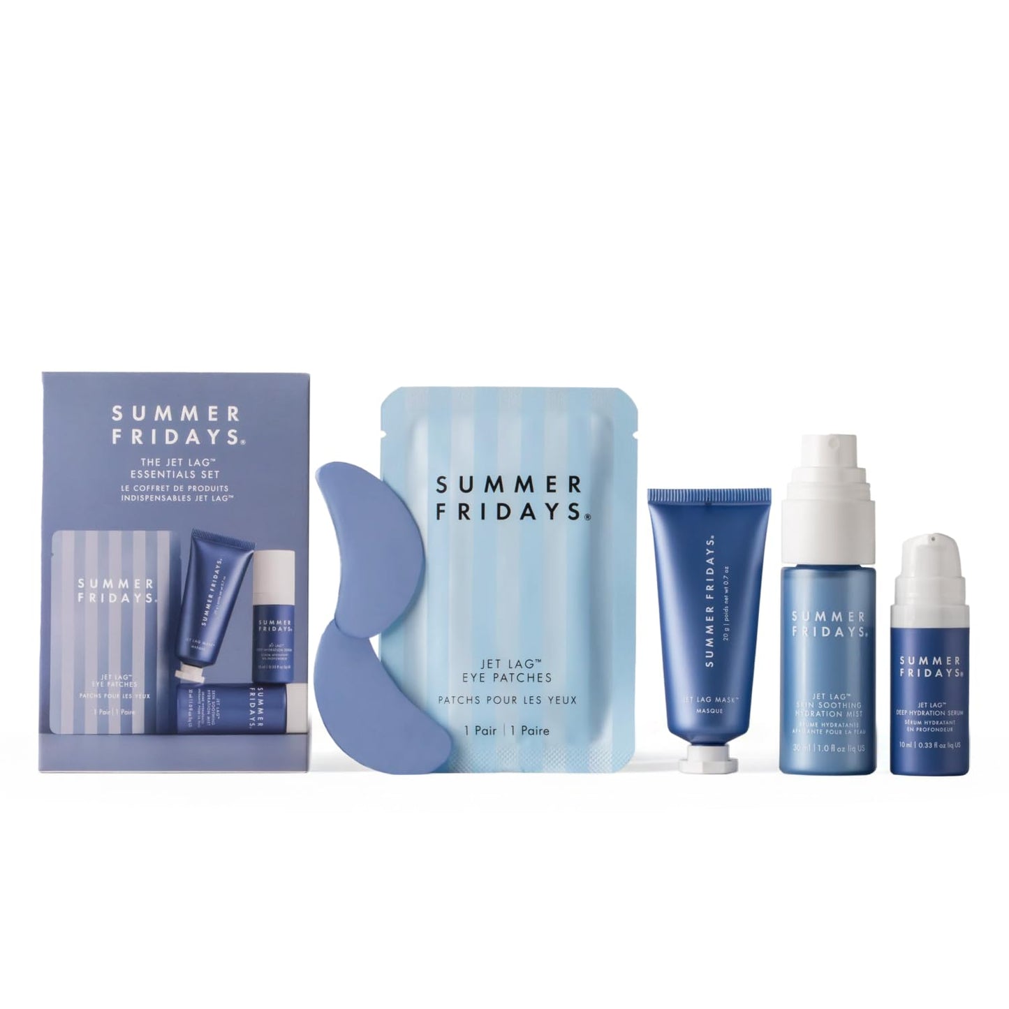 Jet Lag™ Essentials Mini Hydrating Skin Care Set - Travel Size Mask, Eye Patches & Serum | 4 Count