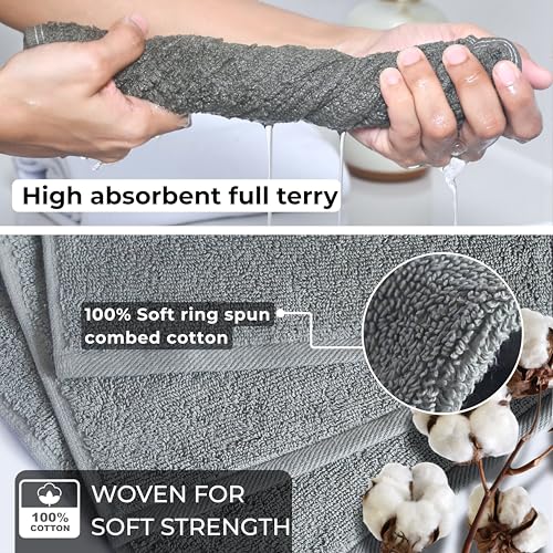 Gray 100% Cotton Extra Thick Wash Cloths - 6 Pack, 12"x12"