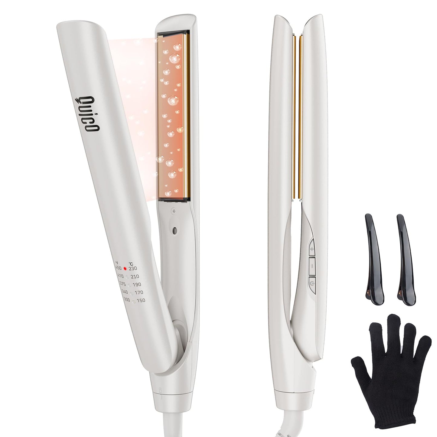 Quico Upgrade Hair Straightener, 100-240V Dual Voltage Travel Hair Straightener and Curler with 15s Heat Up, Professional Negative Ion Ceramic Flat Iron for Less Frizz, 5 Temp & Auto Shut-Off