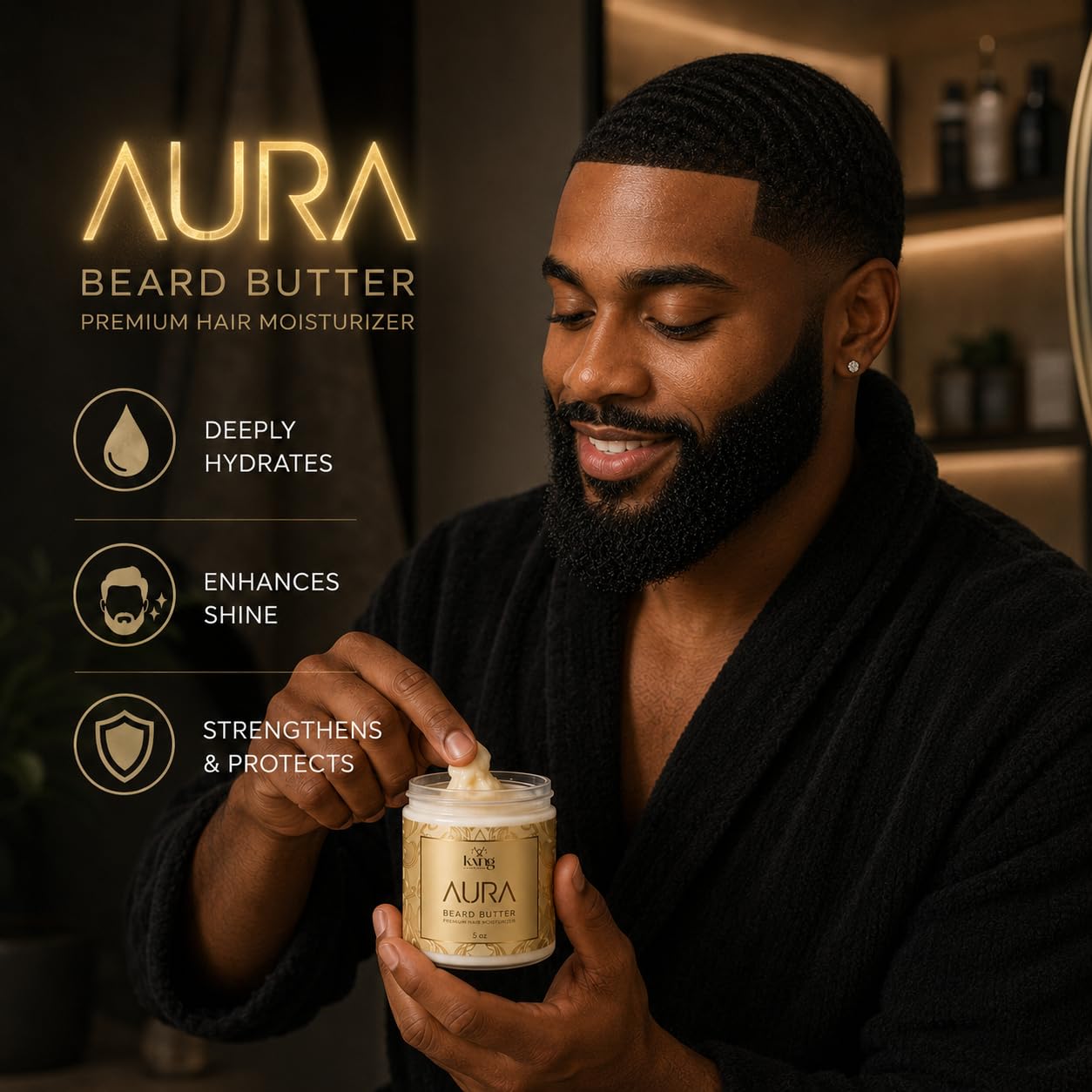 KXNG Cosmetics Luxury Beard Butter for Men – 5oz | Premium Deep Conditioning Beard Moisturizer with Shea & Natural Oils | Softening Balm for Black Men’s Beards & All Beard Types | Aura