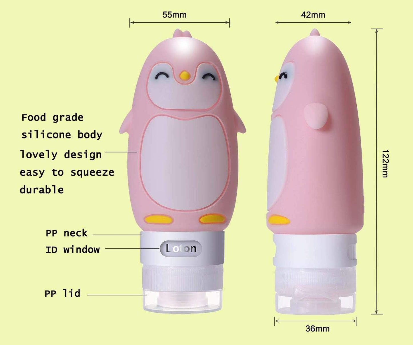 Leakproof Silicone Travel Bottles Set | 3oz Refillable Penguin Containers - TSA Approved, BPA Free