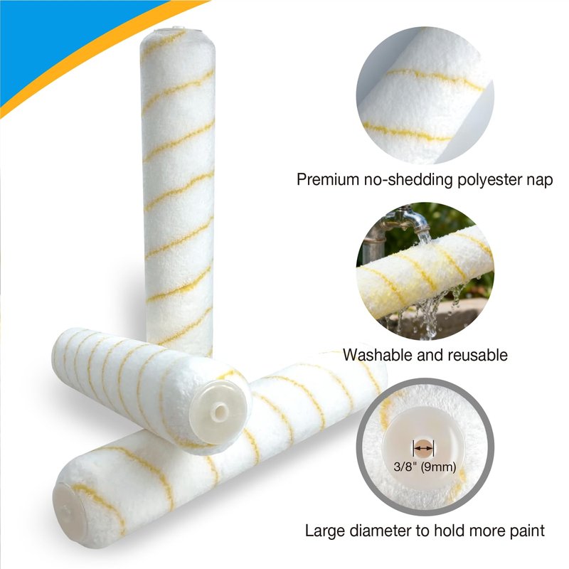 Great Andrew 3-Pack Paint Roller Covers, 14 Inch 1/2" Nap Microfiber Roller Sleeves for Walls, Ceilings, Smooth & Semi-Smooth Surfaces