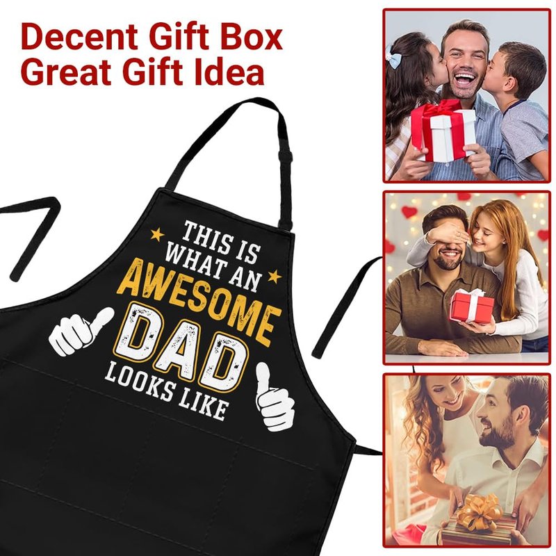 Wrappiness Funny Apron for Men, Dad, Husband - Awesome Dad - Adjustable BBQ Cooking Grilling Chef Apron with Pockets - Gift for Fathers Day Birthday Christmas