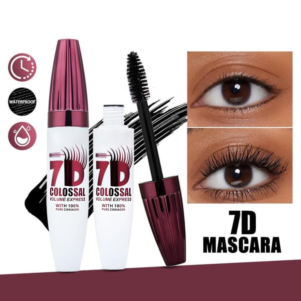 7D Waterproof Volume Mascara - Black Lengthening & Thickening Formula for Softer, Fuller Lashes | Long-Lasting Natural Curl
