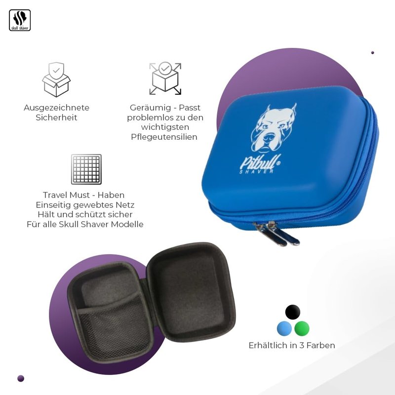 Skull Shaver Pitbull Travel Case - Protects Pitbull Series Electric Shavers & Accessories - Blue - Without Flex Cushion, Blue, L, Without Flex Cushion