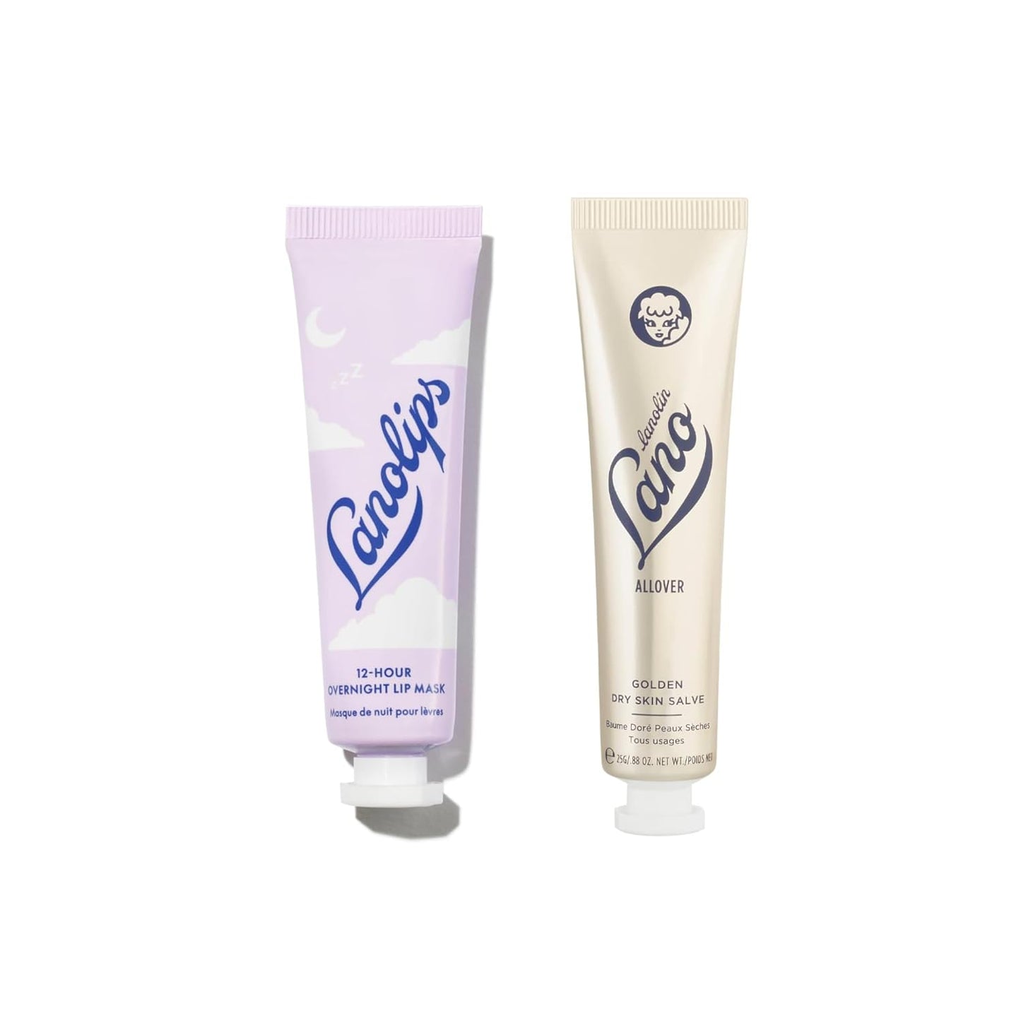 Lanolips Overnight Lip Mask & Golden Dry Skin Salve Duo | Deep Hydration & Repair - 0.52 oz & 25 g