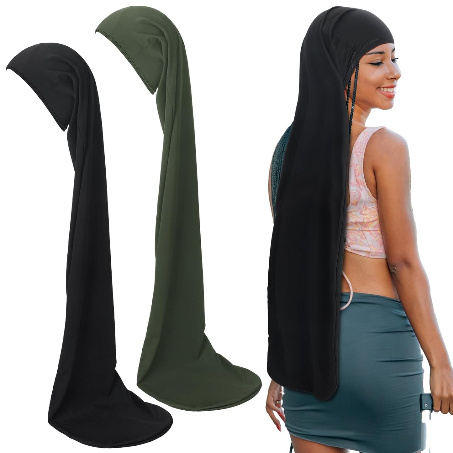 Jumbo Dreadlock Cap - 2 Pcs Hair Wraps for Men & Women | 37-Inch Black & Gray Sleeping Accessories
