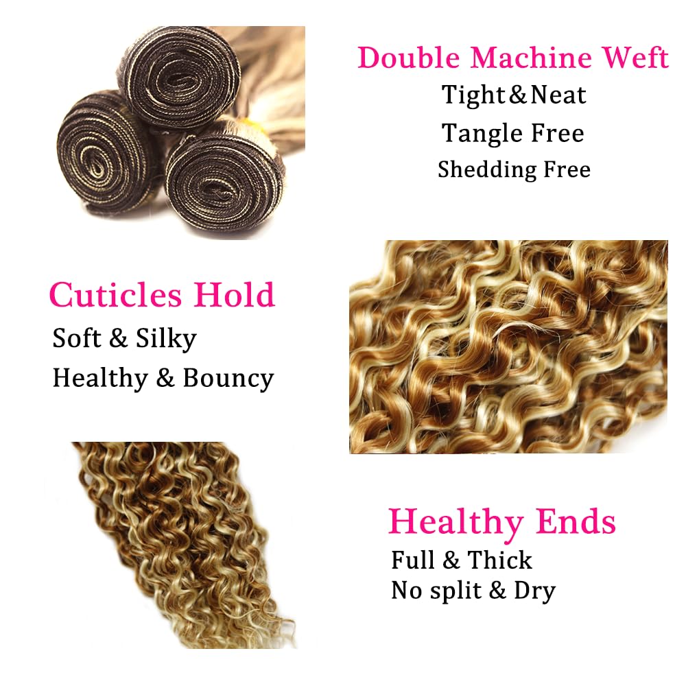24 26 28 Inch P30/613 Highlight Blonde Bundles Human Hair 3 Bundles Brazilian Remy Hair 50 Grams/Bundle 10A Grade Unprocessed Virgin Hairs Water Wave Bundle Weaves Extensions