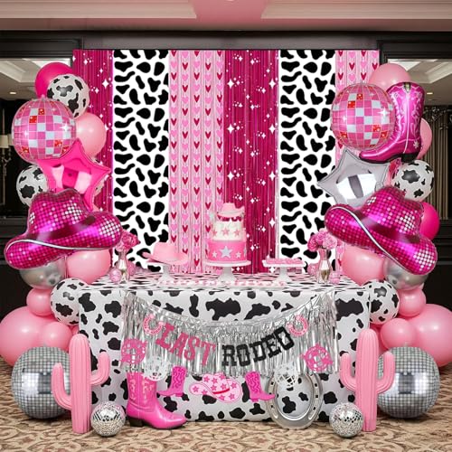 Disco Cowgirl Balloons Set - 8 Pcs Hot Pink & Silver Party Decor