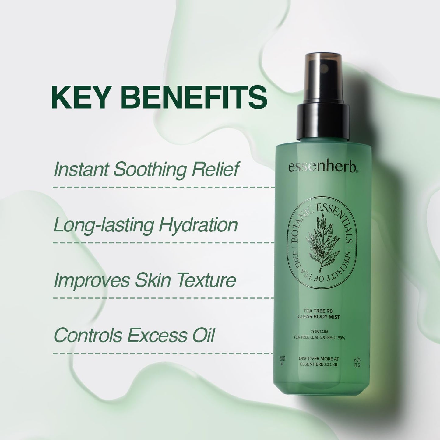 Tea Tree 90 Clear Body Mist - Acne Treatment with 90% Tea Tree Extract & AHA/BHA | Soothing Care for Clear Skin | 6.76 fl oz