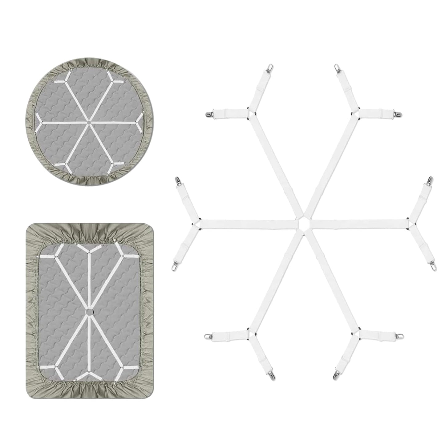 Sheet Fasteners Keepers-Adjustable Elastic Bed Sheet Holder Straps for Full,Queen,King Twin Bed,6 Way Cross Sheet Clips Suspenders Band,Fitted Round and Square Mattresses