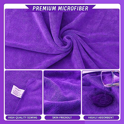 Precious Harvest Purple Microfiber Salon Towels, Pack of 12, Fast Absorbent & Soft, 30 x 14 Inches