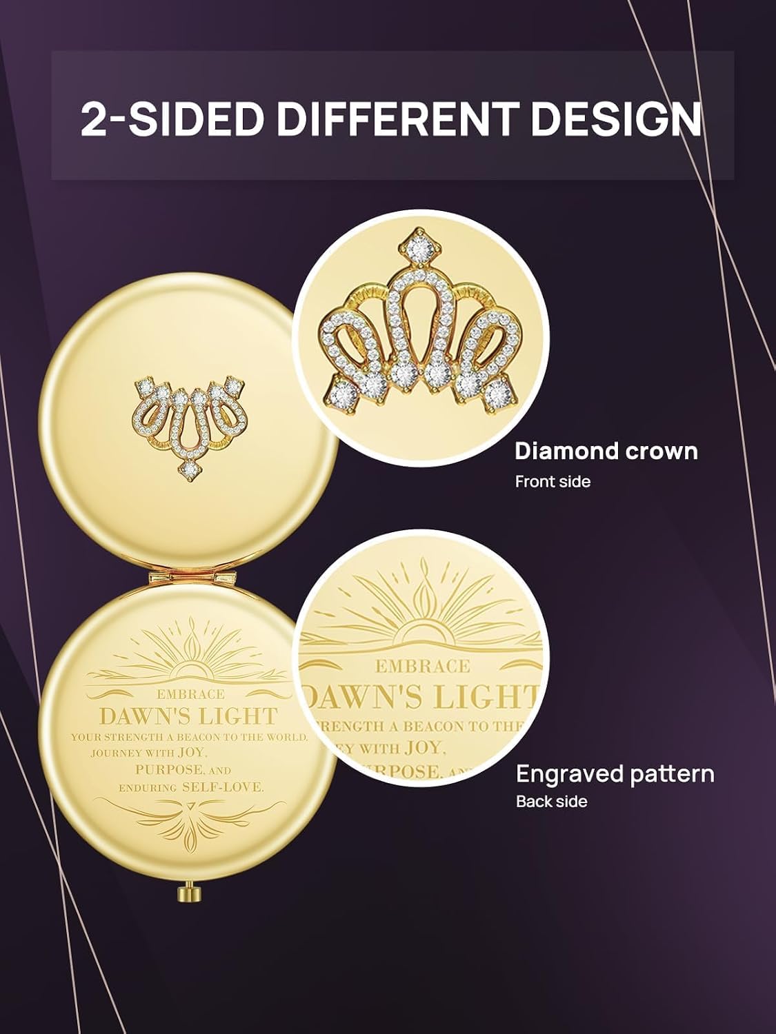 OMIRO 1X/10X Magnifying Compact Mirror - Elegant Gold Crown Design | Perfect Gift for Women, Moms, Friends, & Sisters
