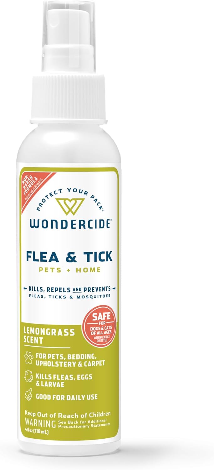 Wondercide Flea, Tick & Mosquito Spray - Natural Essential Oil Formula for Pets & Home | Lemongrass, 16 oz
