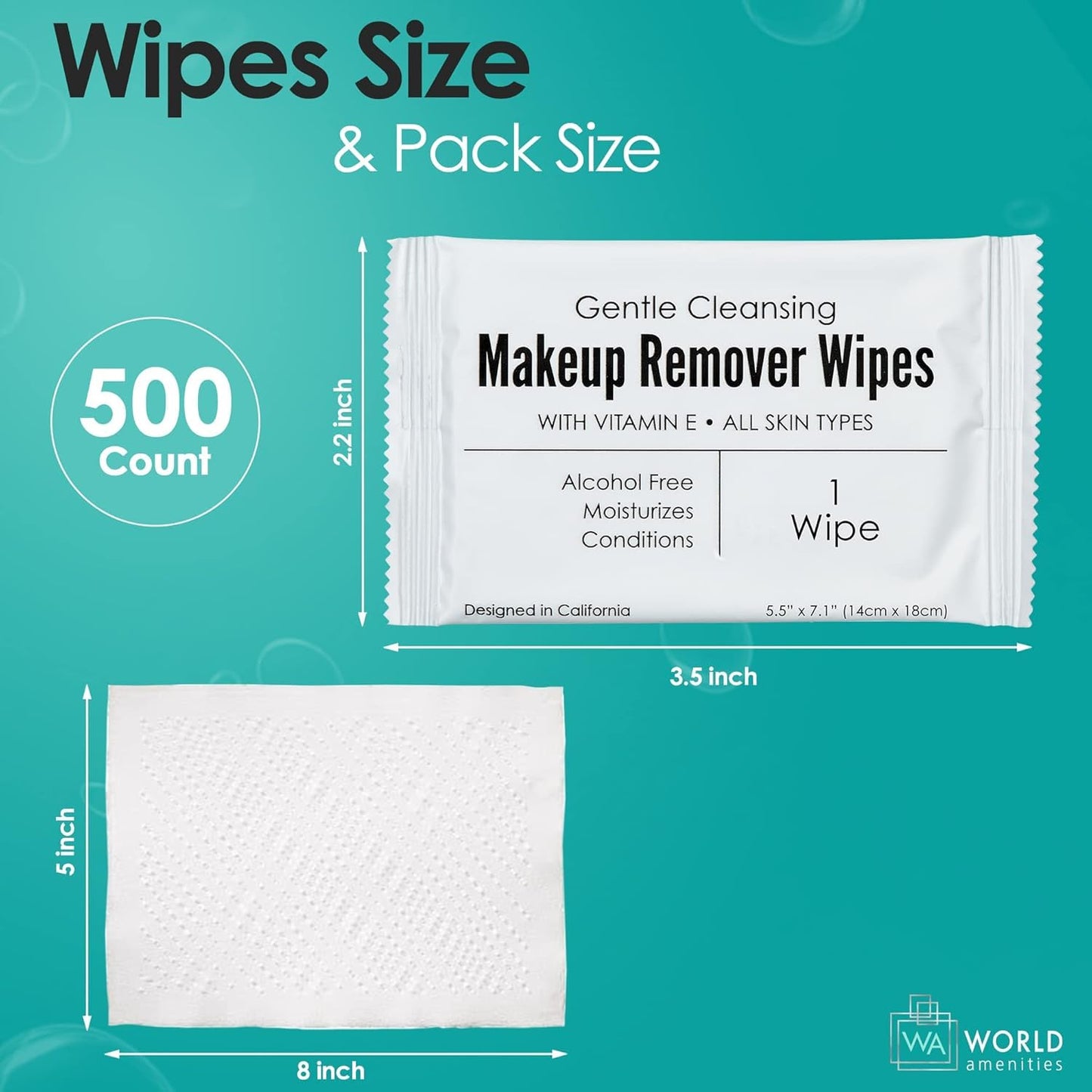 Makeup Remover Wipes - Alcohol-Free Vitamin E Facial Wipes for Sensitive Skin | 500 Count, Travel-Friendly