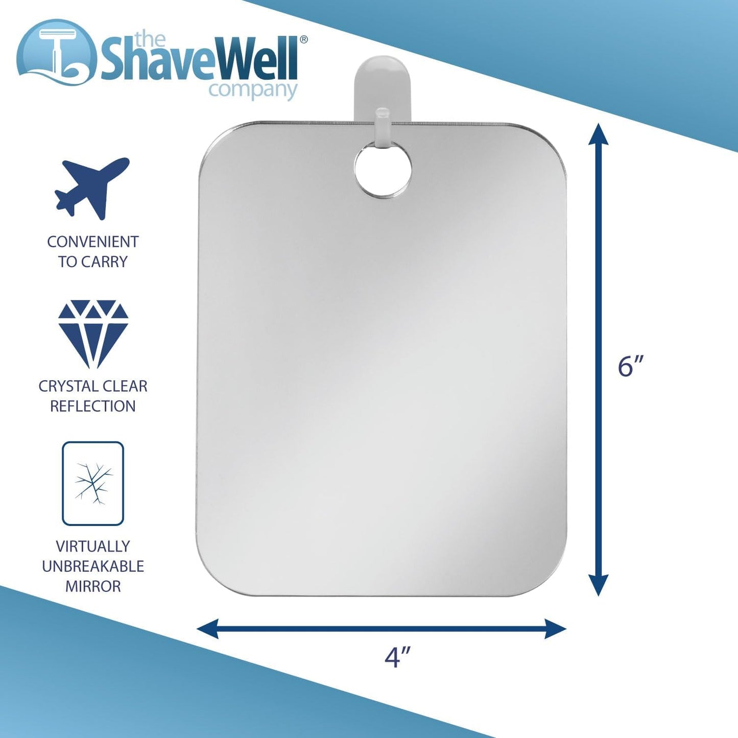 Shave Well Locker Mirror - Full-Face Travel-Friendly Hanging Mirror | Handheld Option & Removable Adhesive Hook