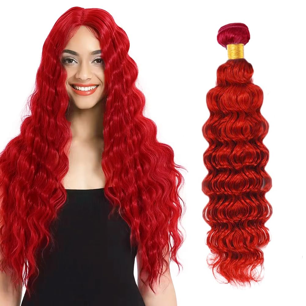 Red Human Hair Bundles Red Deep Wave Bundles 22 Inch Brazilian Virgin Burgundy Deep Wave Bundle Hair Extensions