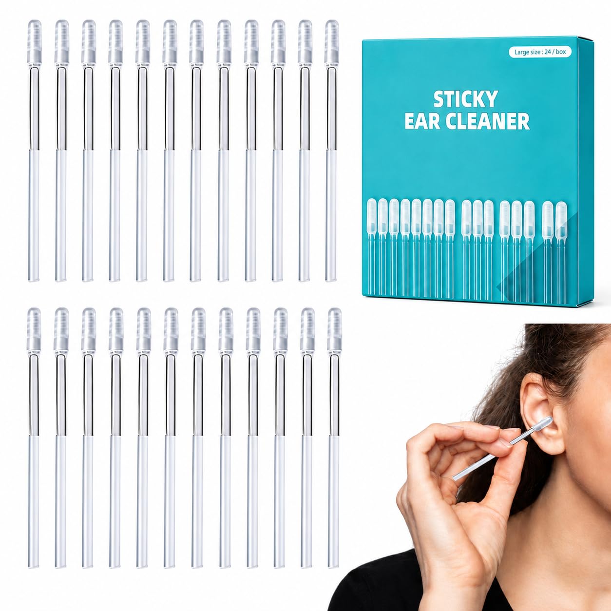 Reusable Sticky Ear Cleaning Sticks, 2026 Upgraded 24 Pcs Adhesive Ear Swabs with Soft Flexible Tips, Gentle Ear Wax Cleaning Tools for Adults, Home Personal Care Kit (10pcs)