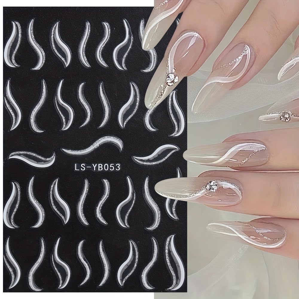 LS J73 Self Adhesive Disposable Nail Decals Fantasy Themed Stripe Pattern Matte Paper Art Stickers with Embroidery Details