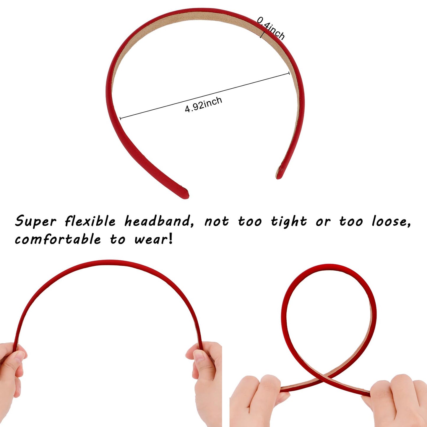Wecoe Dark Red Narrow Satin Headbands, 10pcs Non Slip Fashion Hair Bands for Women' Hair - Holiday Accessories