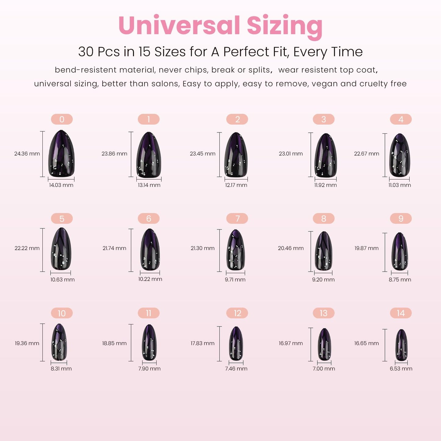 Nail Reformation Press On Nails, Purple Mariposa | Medium Almond Fake Nails with Purple Cat Eye & Butterfly Wing in Glossy Finish, Reusable Stick On Nails in 15 Sizes - 30 Nail Kit for Women Gifts