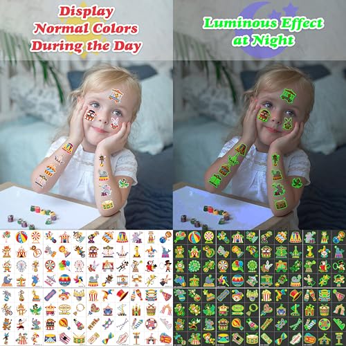 91TATTOOS 96 PCS Glow in the Dark Temporary Tattoos - Carnival Circus Clown, Luminous