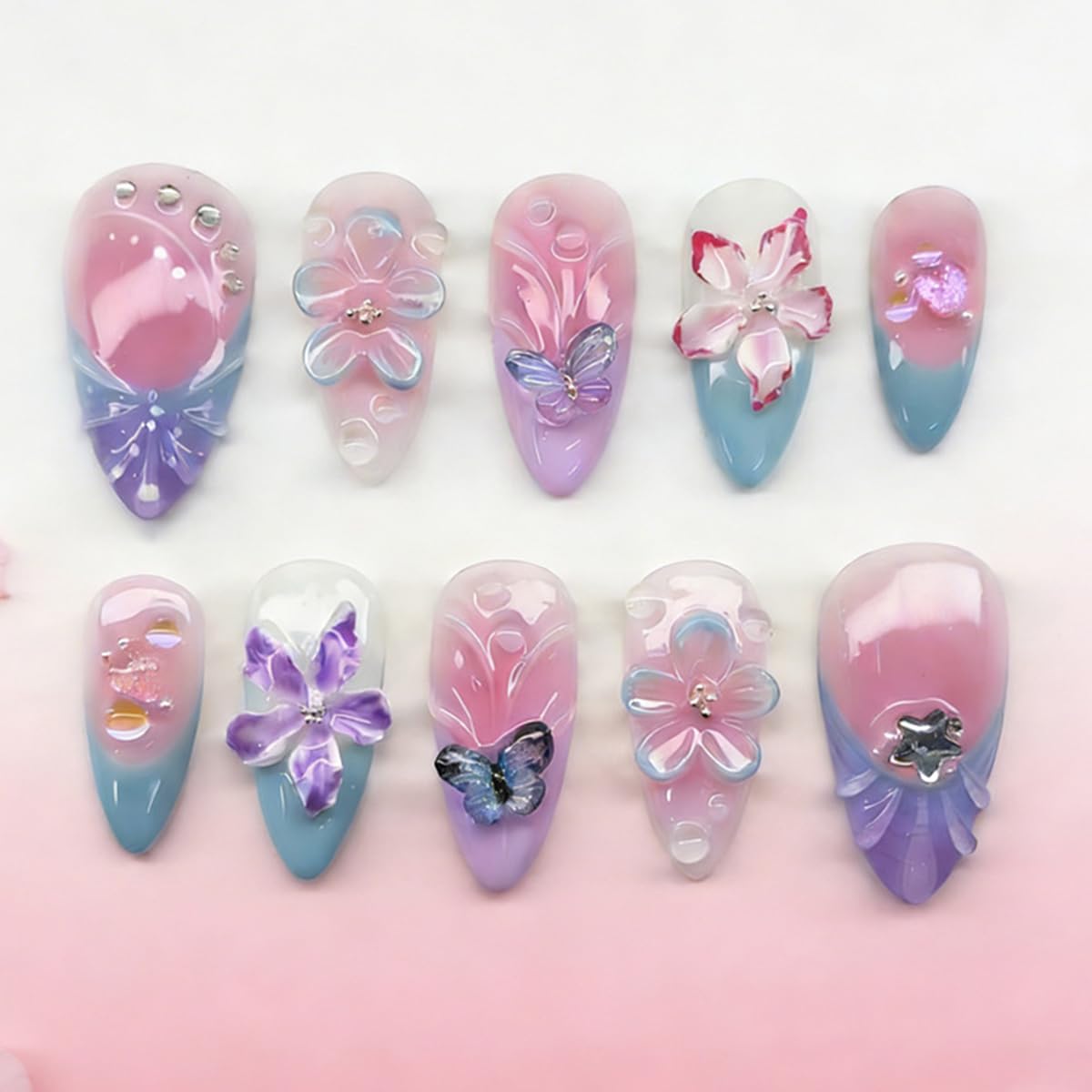 Short Almond Press-On Nails - 24 Pcs French Tip with Leopard Print & Gold Beads | Reusable Acrylic Nail Designs for Women