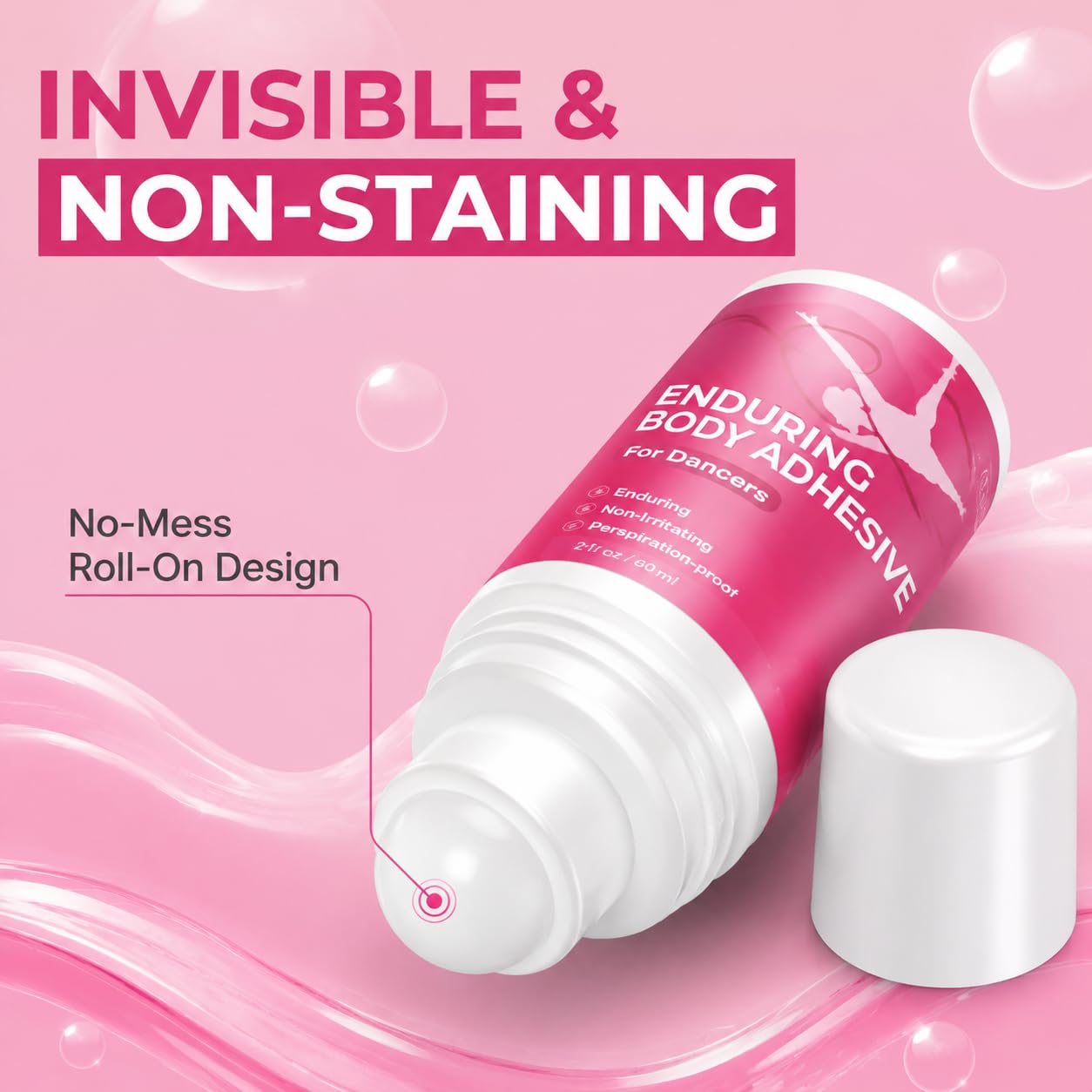 Body Glue & Body Adhesive for Clothing - Sweat-Resistant Roll-On | Clear, Hypoallergenic, 2 fl oz