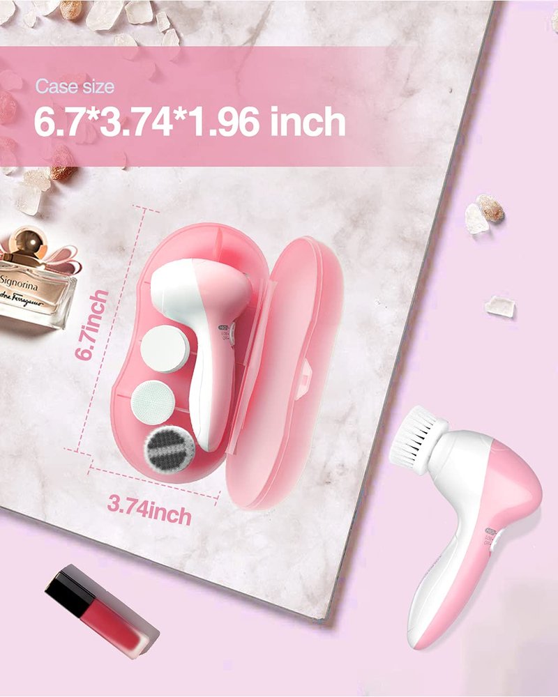 Facial Cleansing Brush for Women, 3-in-1 Face Cleanser and Exfoliator Brush with 3 Brush Heads, 2 Speeds, Battery Operated Waterproof Spin Brush, Portable Travel Case, Perfect Valentine's Day (Green)