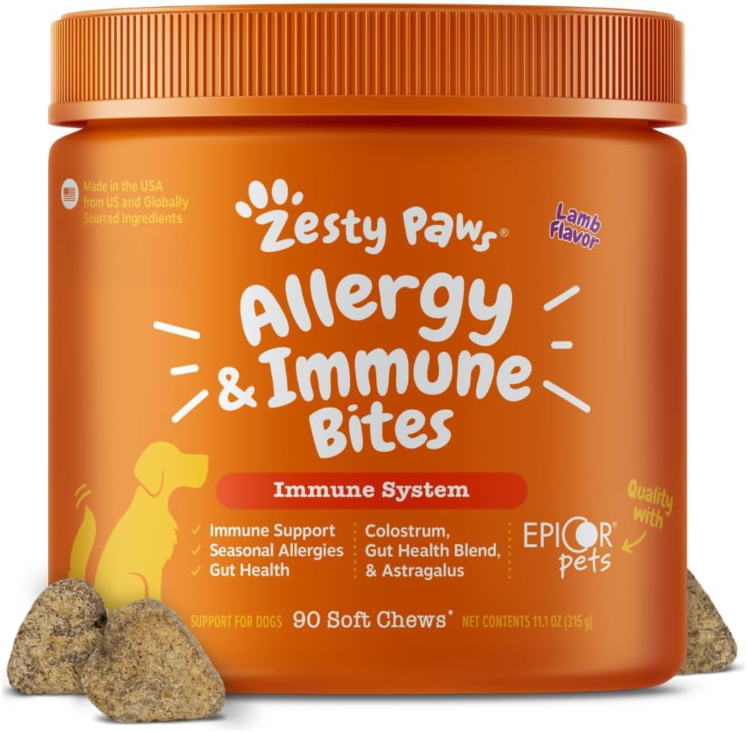 Zesty Paws Allergy Immune Bites - Dog Allergy Chews for Itchy Skin & Ears | Lamb Flavor, 90 Count