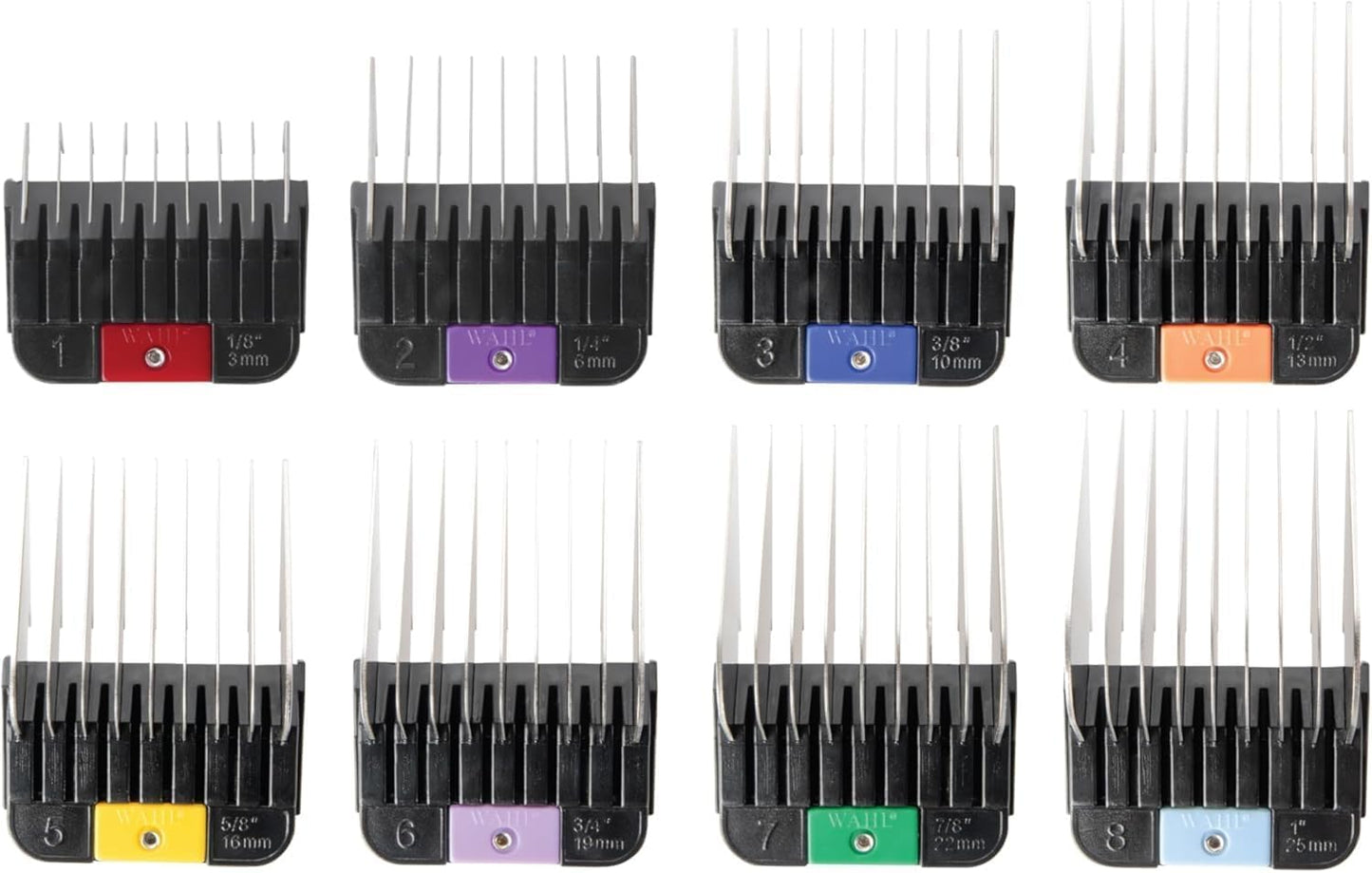 Wahl Pro Animal Stainless Steel Attachment Guide Comb Set for Detachable Blade Clippers - KMC+, KM10+, KM2+, KM Velocity, Supera, Inspire, Thick-Curly - Pet, Dog, Cat, & Horse Grooming - Multicolor 1