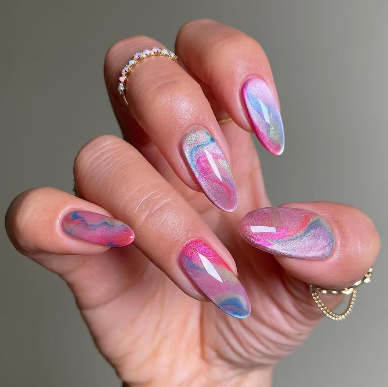 Red French Tip Press-On Nails - Almond Shape with 3D Crystal Designs | 24 Pcs Reusable Nail Kit for Manicure