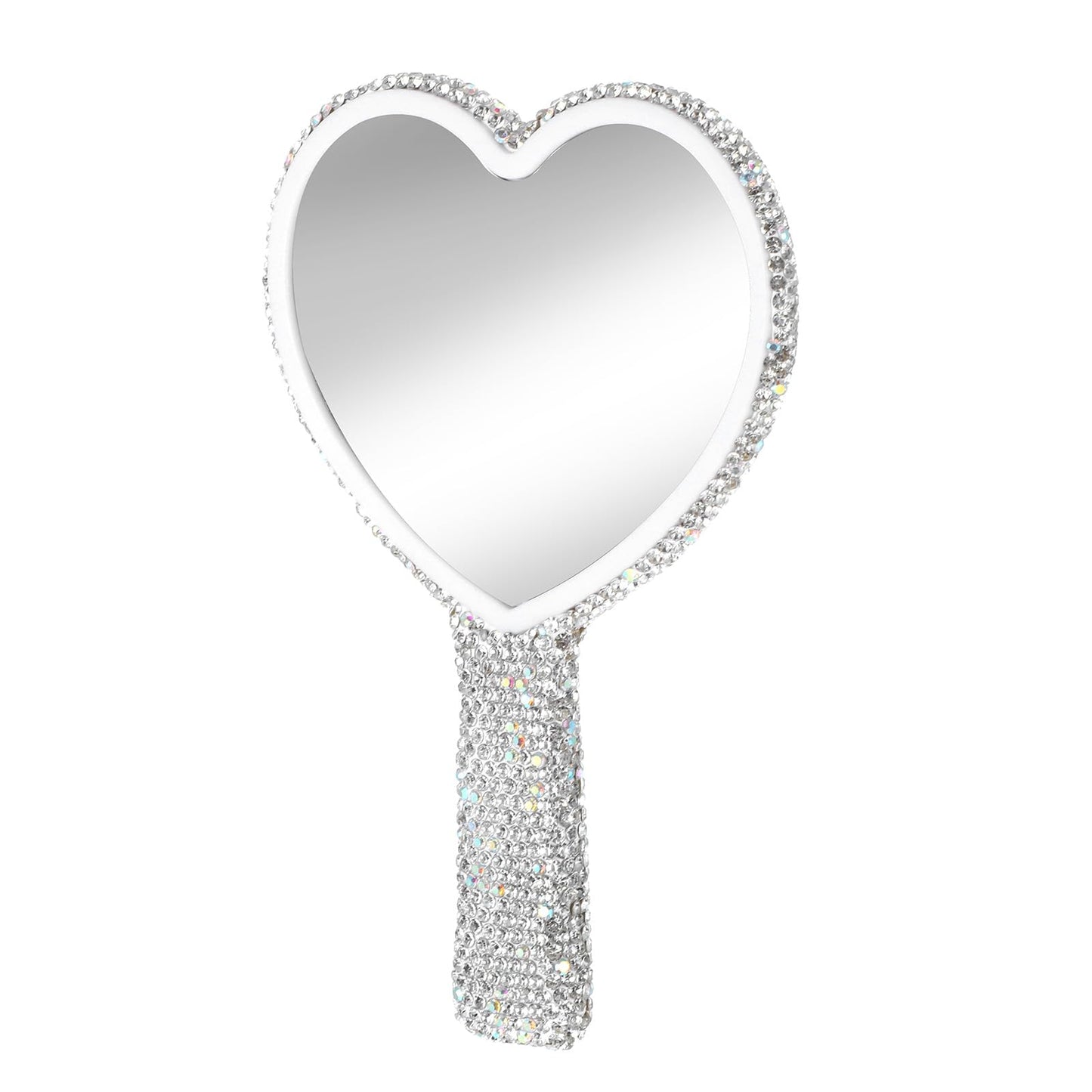 Ouligay Large Heart Handheld Mirror with Handle 6.3x4.3 Inch Glitter Rhinestone Hand Held Mirror Portable Travel Cosmetic Lash Mirror for Women Wedding Birthday Valentine's Day Gift