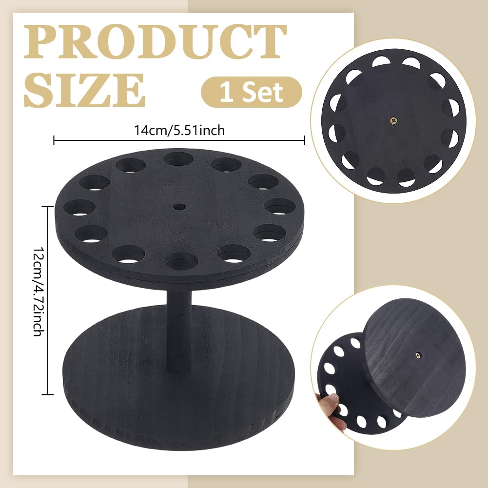 AHANDMAKER 12 Holes Rotating Scissor Holder 360° Wooden Barber Tool Organizer with 0.7in Diameter Hole Tool Storage for Salon Station Art Studio Decoration, Black