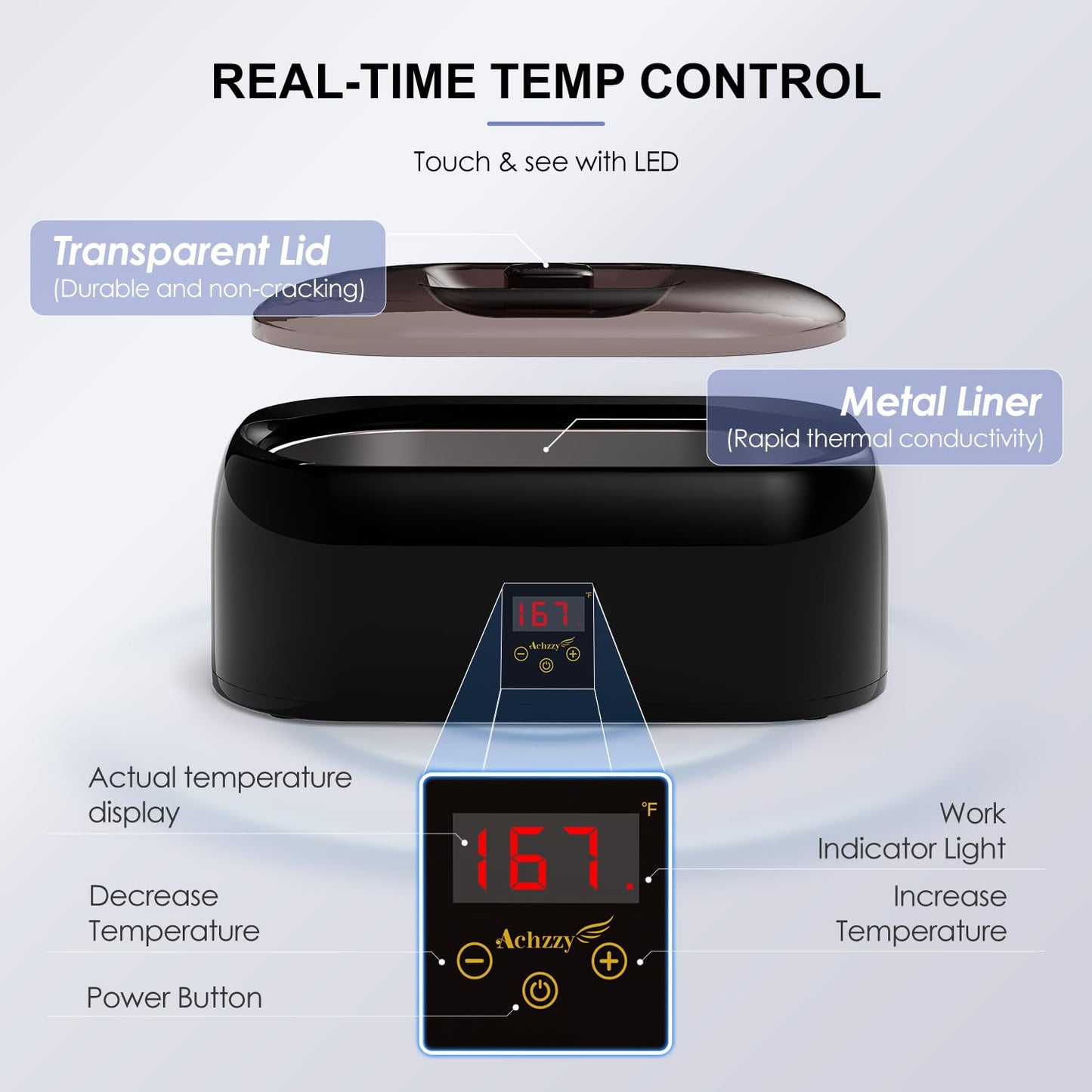 Achzzy 4000ml Paraffin Wax Machine for Hand and Feet - Professional Wax Warmer with 200W Thermal Core, LED Real-time Temp Control & 167°F Rapid Melting, Intense Hydration with Hand Wax Paraffin Bath