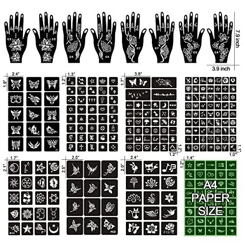 BULEFSEA Reusable Henna Hand Stencils Kit for Women & Girls - 200+ Patterns, Color 01