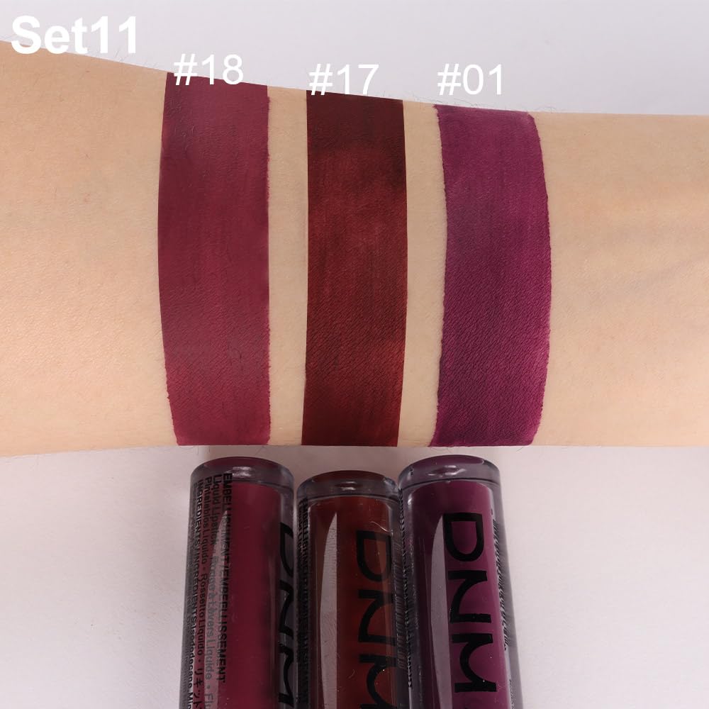 Matte Liquid Lipstick Set - 3 Pcs Dark Red & Purple Plum Shades | Long-Lasting Waterproof Lip Stain