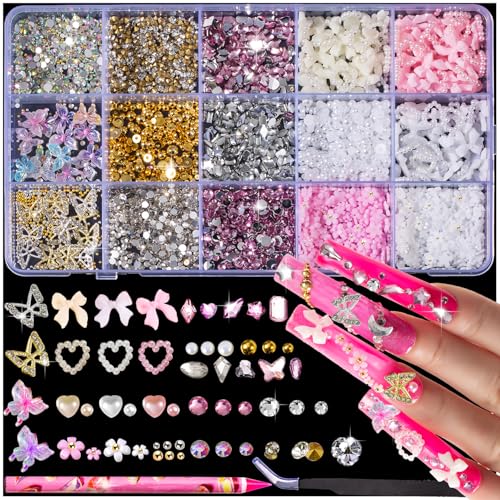 10000pcs Nail Charms Kit - 3D Bow, Heart, Flower Gems & Rhinestones
