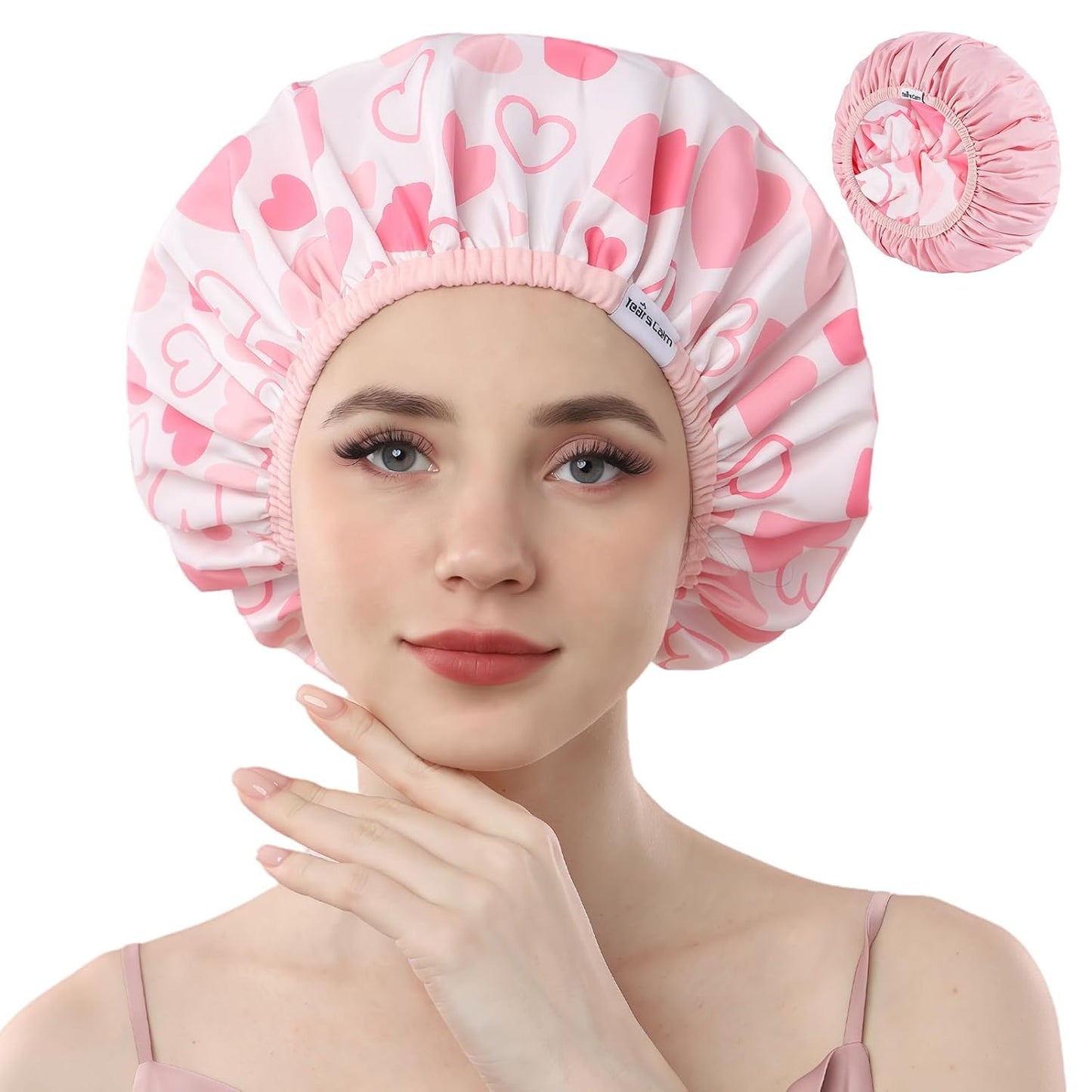 Reusable Waterproof Shower Caps for Women - Double Layer, Reversible Design | Soft Elastic Keeps Hair Dry