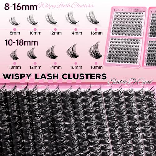 FADLASH 1184Pcs Lash Cluster Kit with Bond, Seal, and Tweezer - D Curl