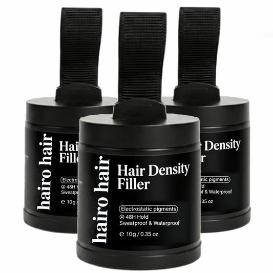 Hair Density Filler - 24-Hour Stain-Proof Hairline Powder for Bald Spot Concealing & Gray Root Touch Up, Instant Invisible Coverage for Men & Women, Waterproof, 10-Second Application (Black*3)