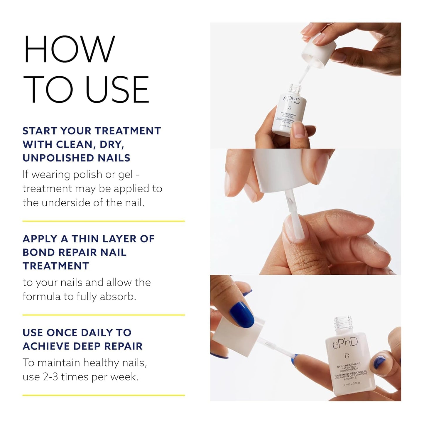 ePhD Bond Repair Nail Treatment, Nail Repair that Strengthens, Restores & Rebuilds Brittle Nails, Strengthens from Within, Formula for Damaged, or Post-Gel Nails, Use Alone or as a Polish Base